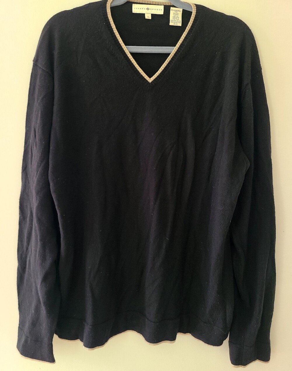 Joseph Abboud 100% Merino Wool Black V-Neck Sweater XL